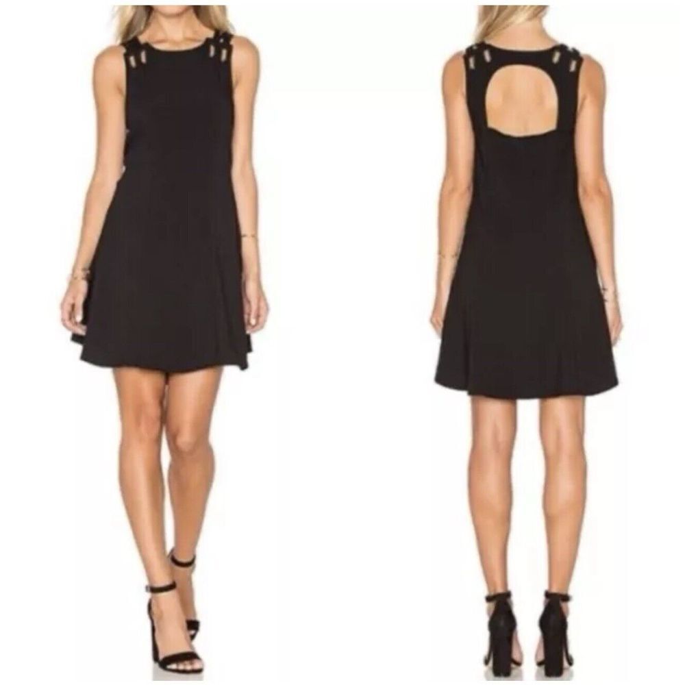 Free People Women's Large Baby‎ Love Trapaze Open Cut Out Back Black Swing Dress